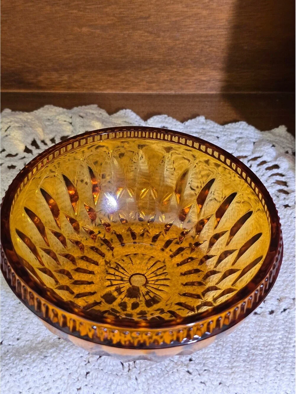 Vintage Indiana Glass Amber Fairy Light Diamond Point